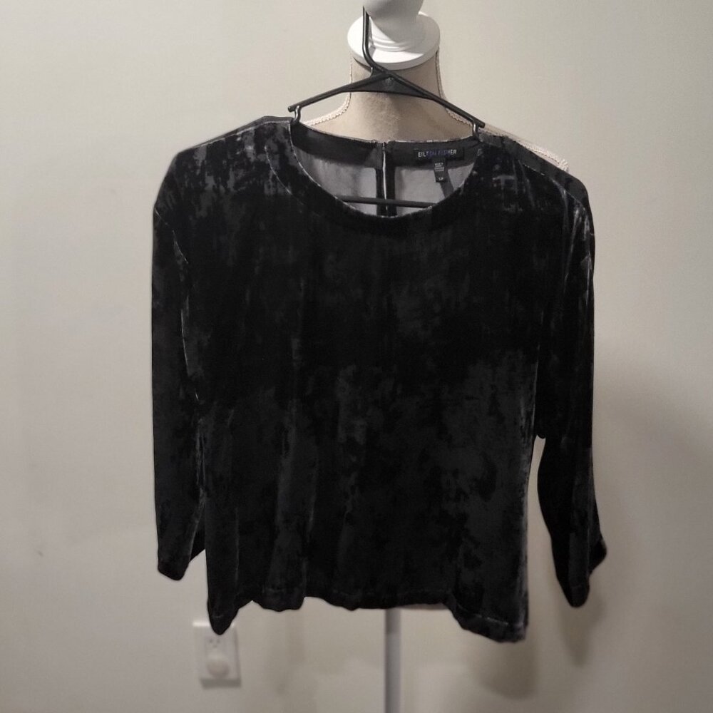 Eileen Fisher Dark Grey Crushed Velvet Blouse Size S/P